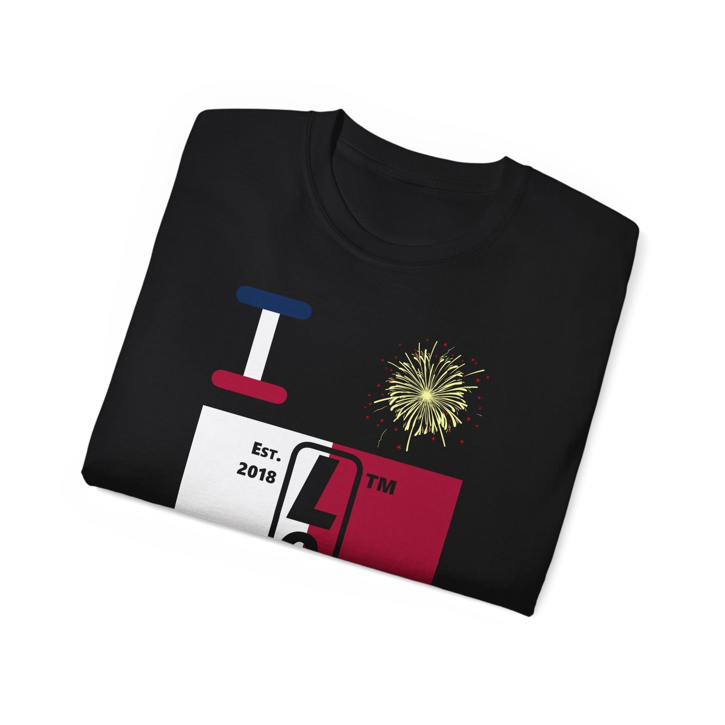 I Burst LongD cotton tee negative quarters Hyde Park upright logo (Patriotic colors)