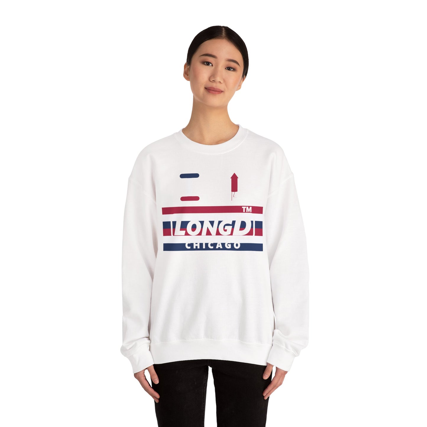 I firecracker LongD negative horizontal 6-striped Chicago logo crewneck sweatshirt