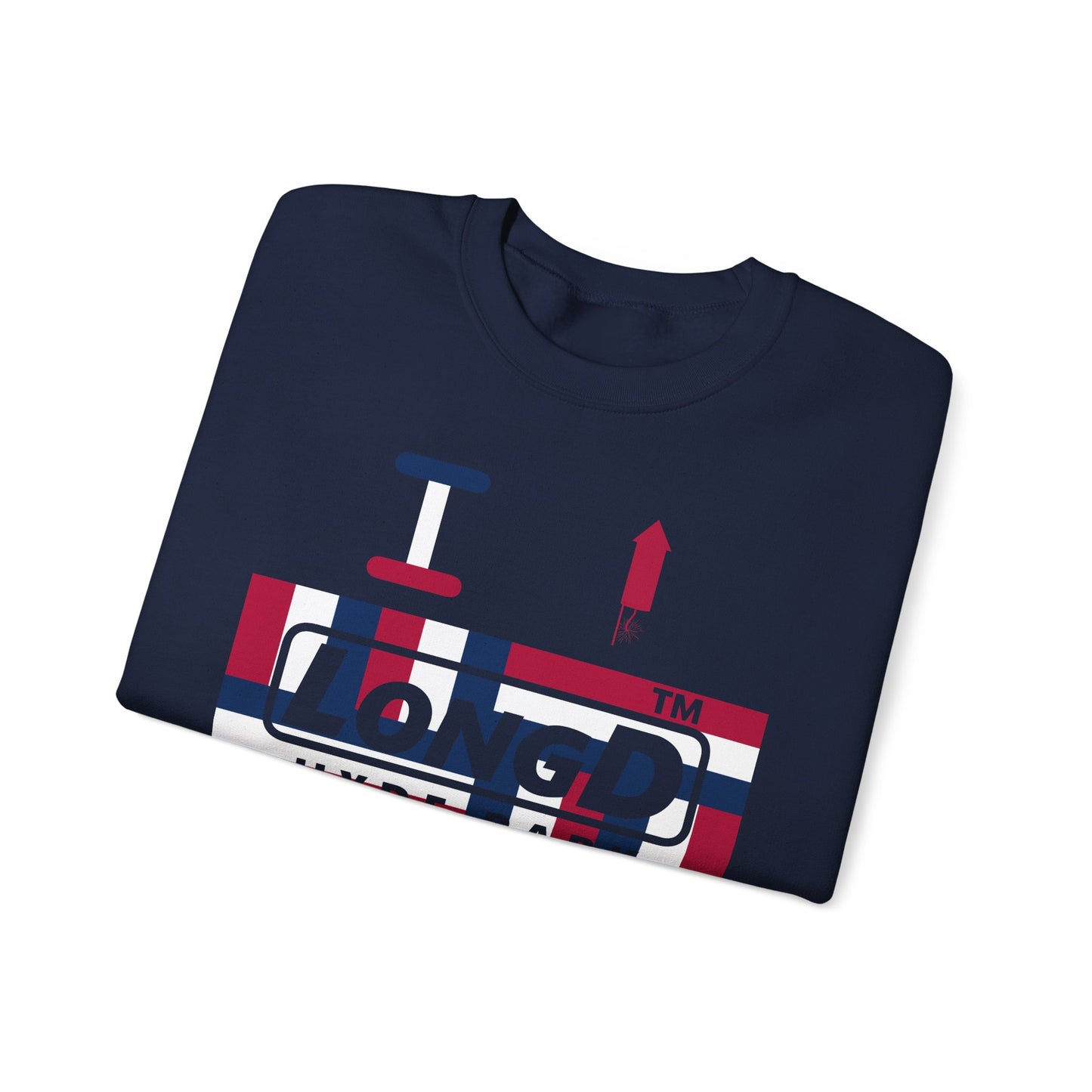 I firecracker LongD negative modified windmill Hyde Park logo crewneck sweatshirt