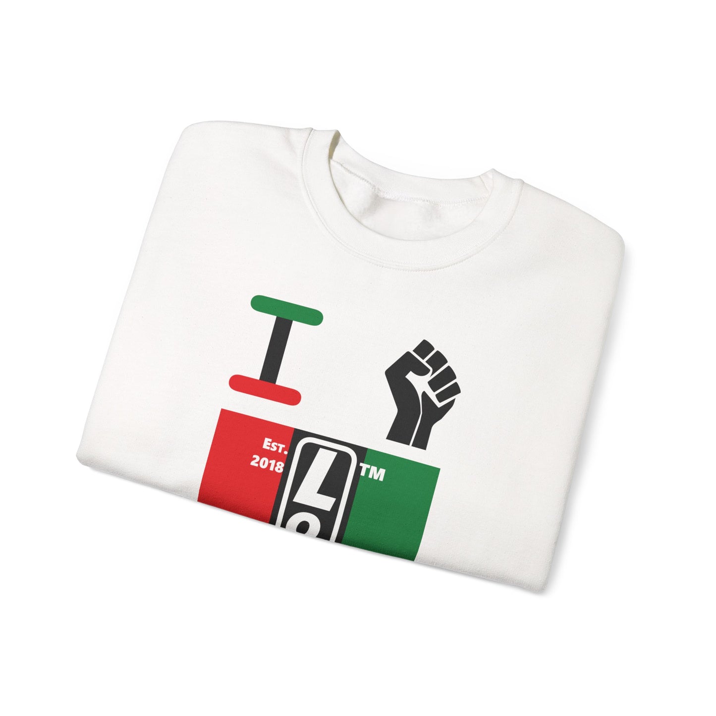 I Fist LongD negative vertical 3-striped Hyde Park upright logo crewneck sweatshirt