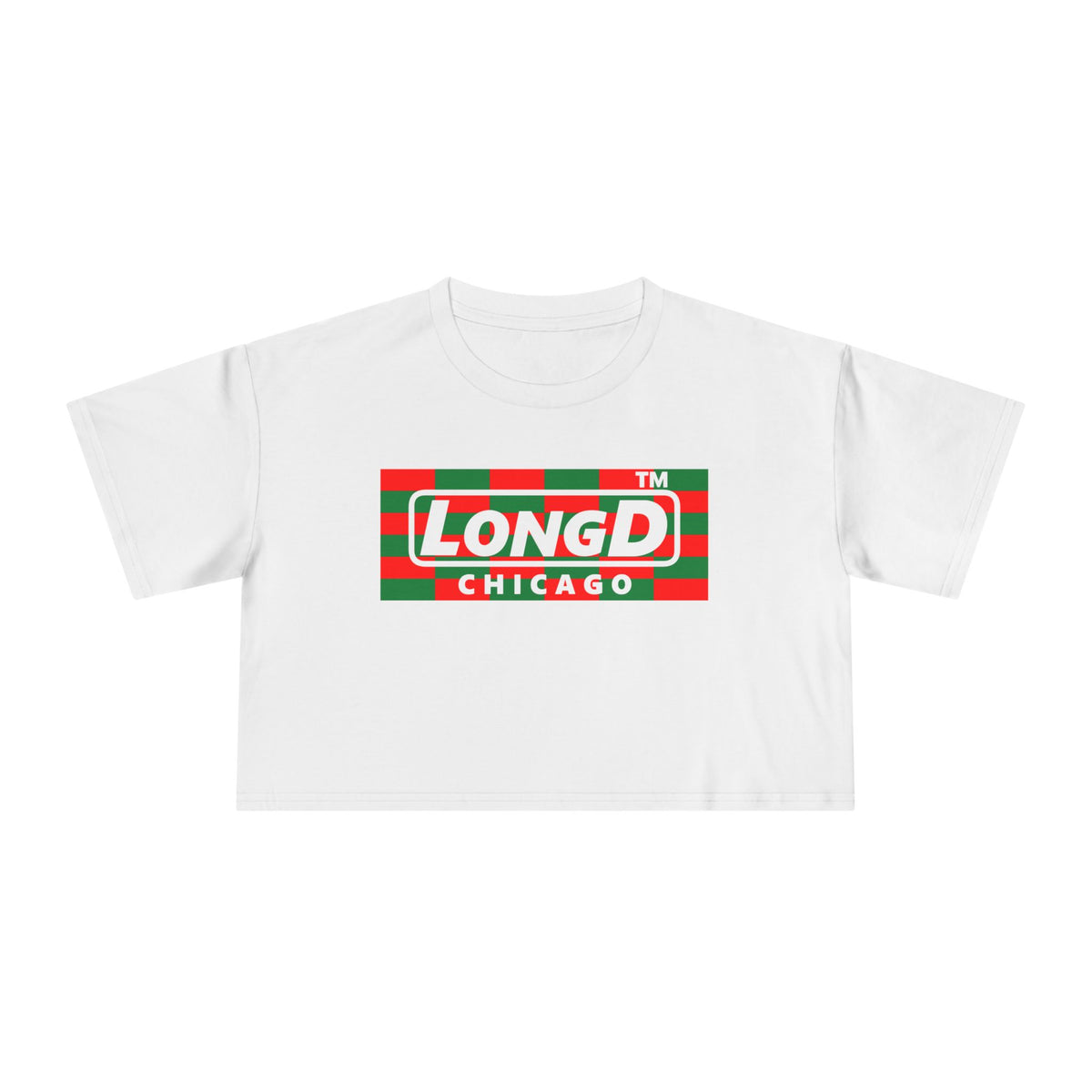LongD Chicago negative tiled logo (Xmas colors) crop tee