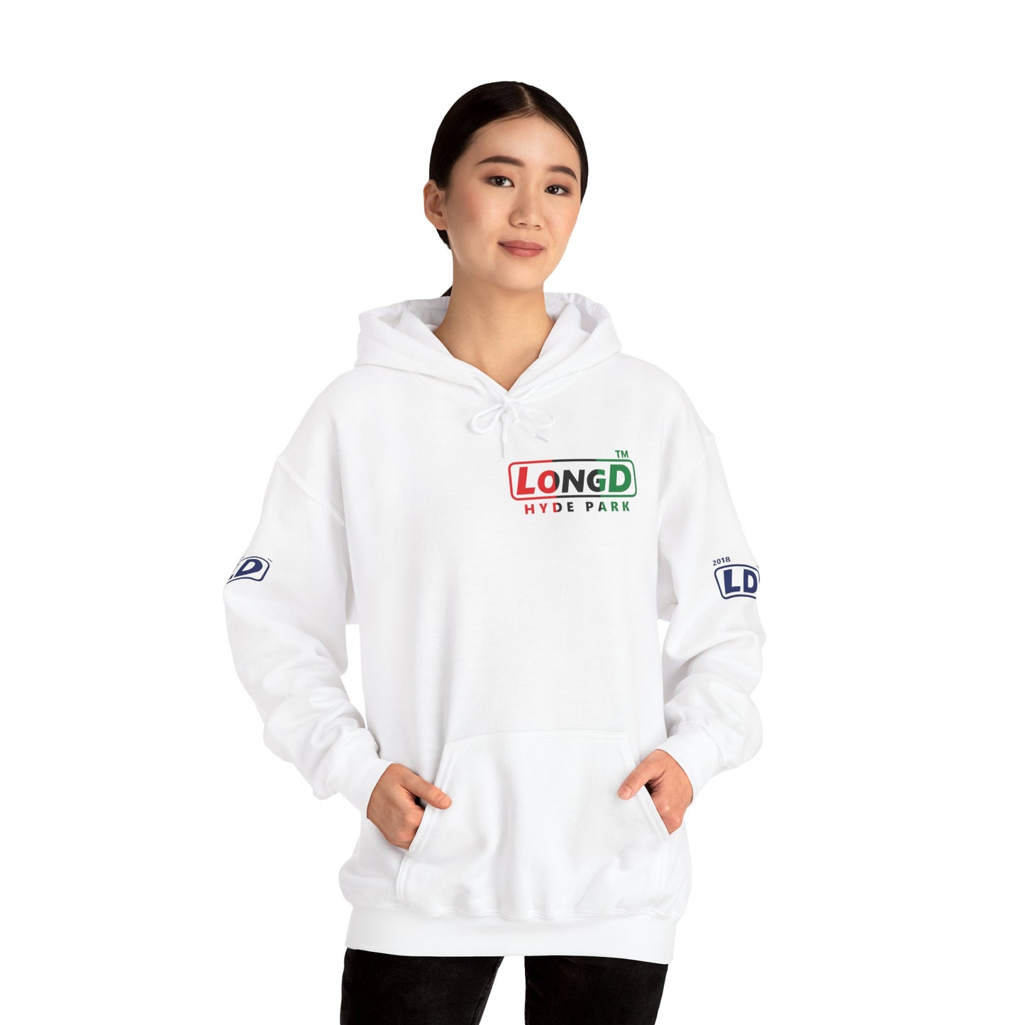 LongD® positive vertical 3-striped 4-print single-breasted Hyde Park logo Hoodie (Juneteenth colors)