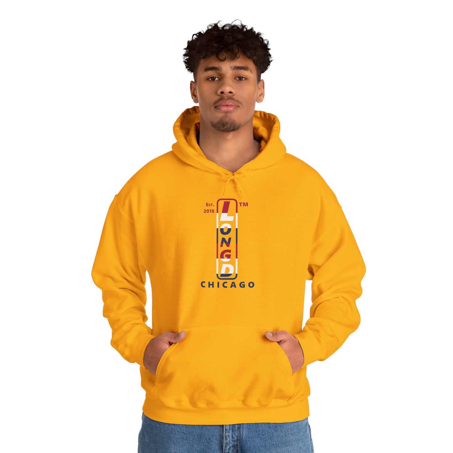 LongD® positive horizontal 6-striped upright Chicago logo hoodie