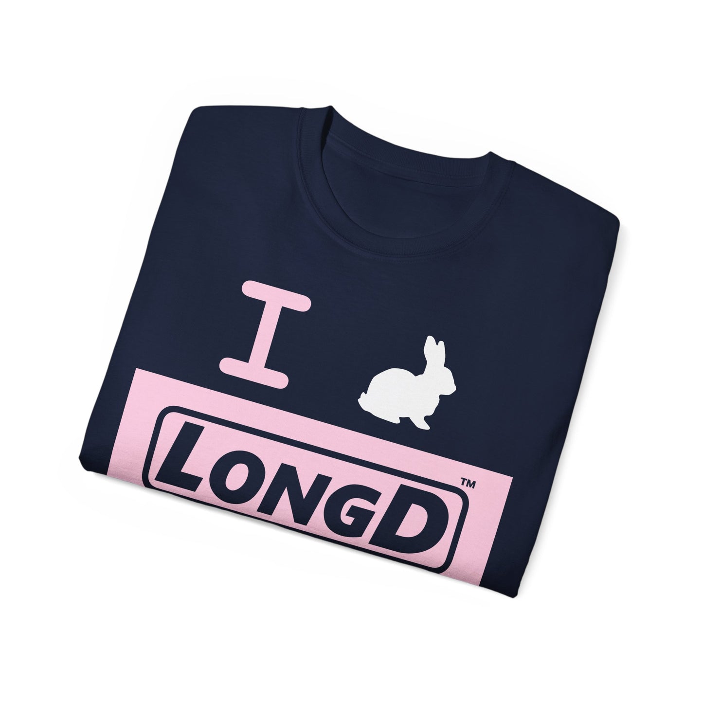 I Bunny LongD® Logo Cotton Tee Easter pastel pink negative text (white Easter Bunny)
