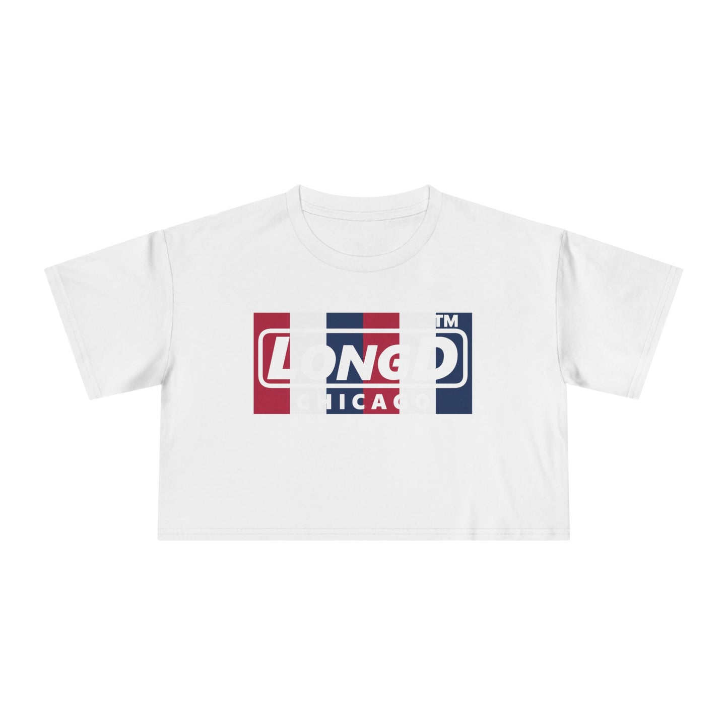 LongD negative vertical 6-striped Chicago Logo Crop Tee (Patriotic colors)
