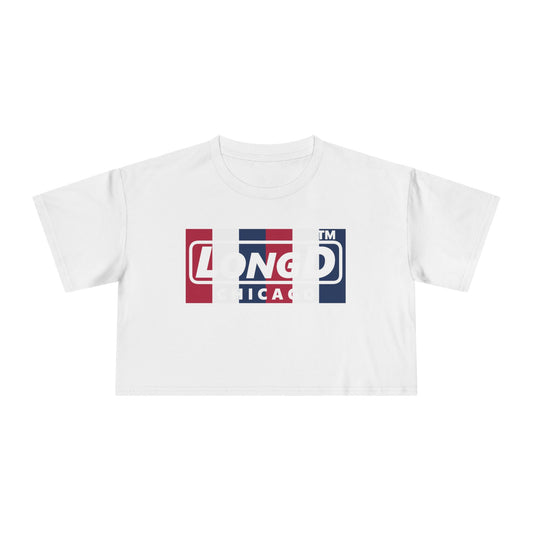 LongD negative vertical 6-striped Chicago Logo Crop Tee (Patriotic colors)