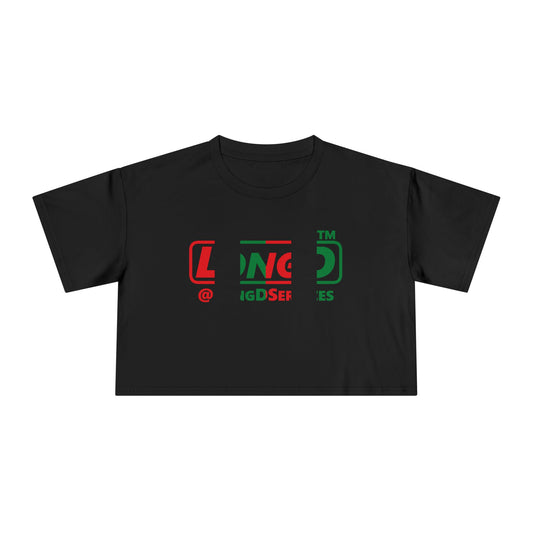 LongD positive vertical 6-striped tag logo crop tee (Juneteenth colors)