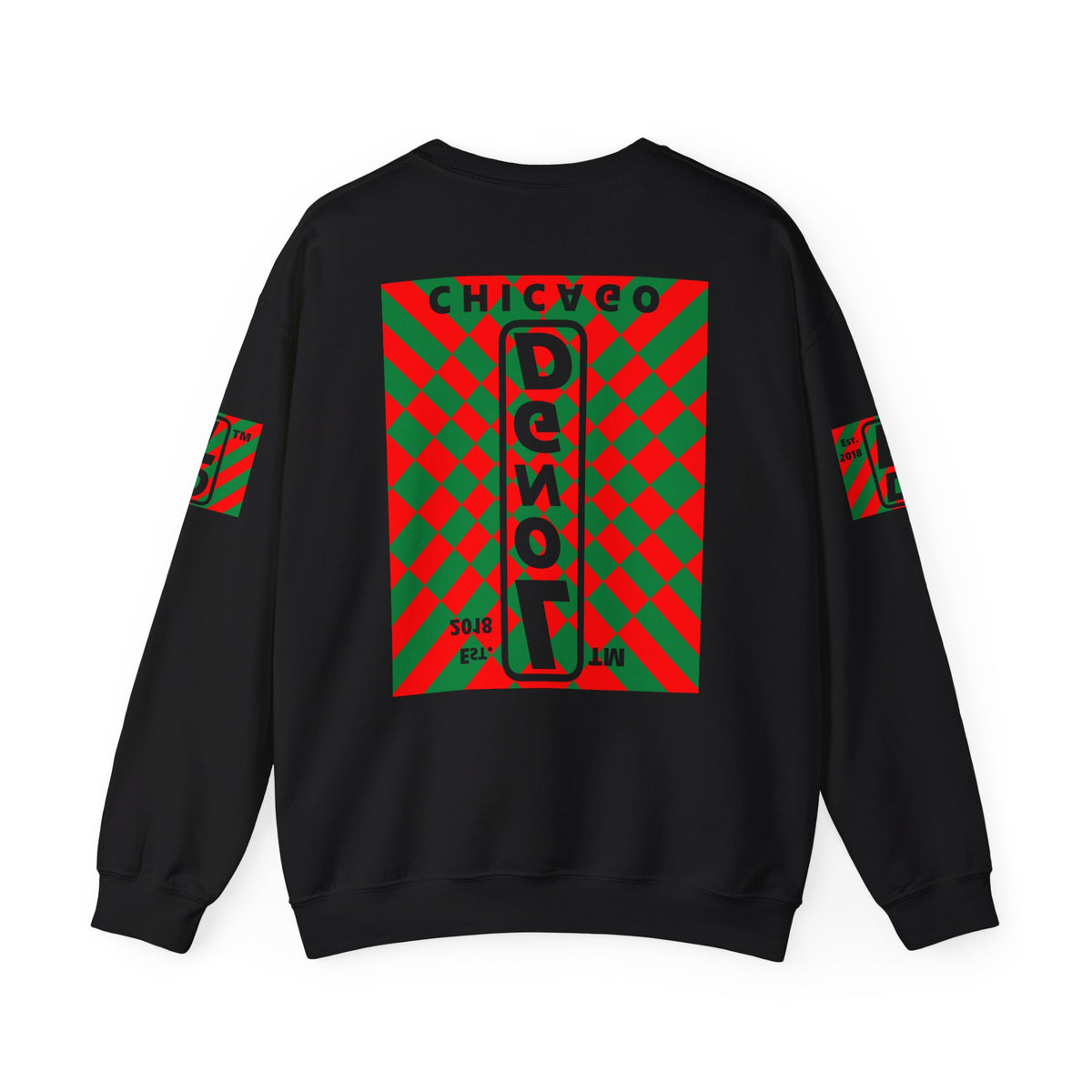 LongD Chicago negative upright stylized argyle 4-print logo (Xmas colors) crewneck sweatshirt