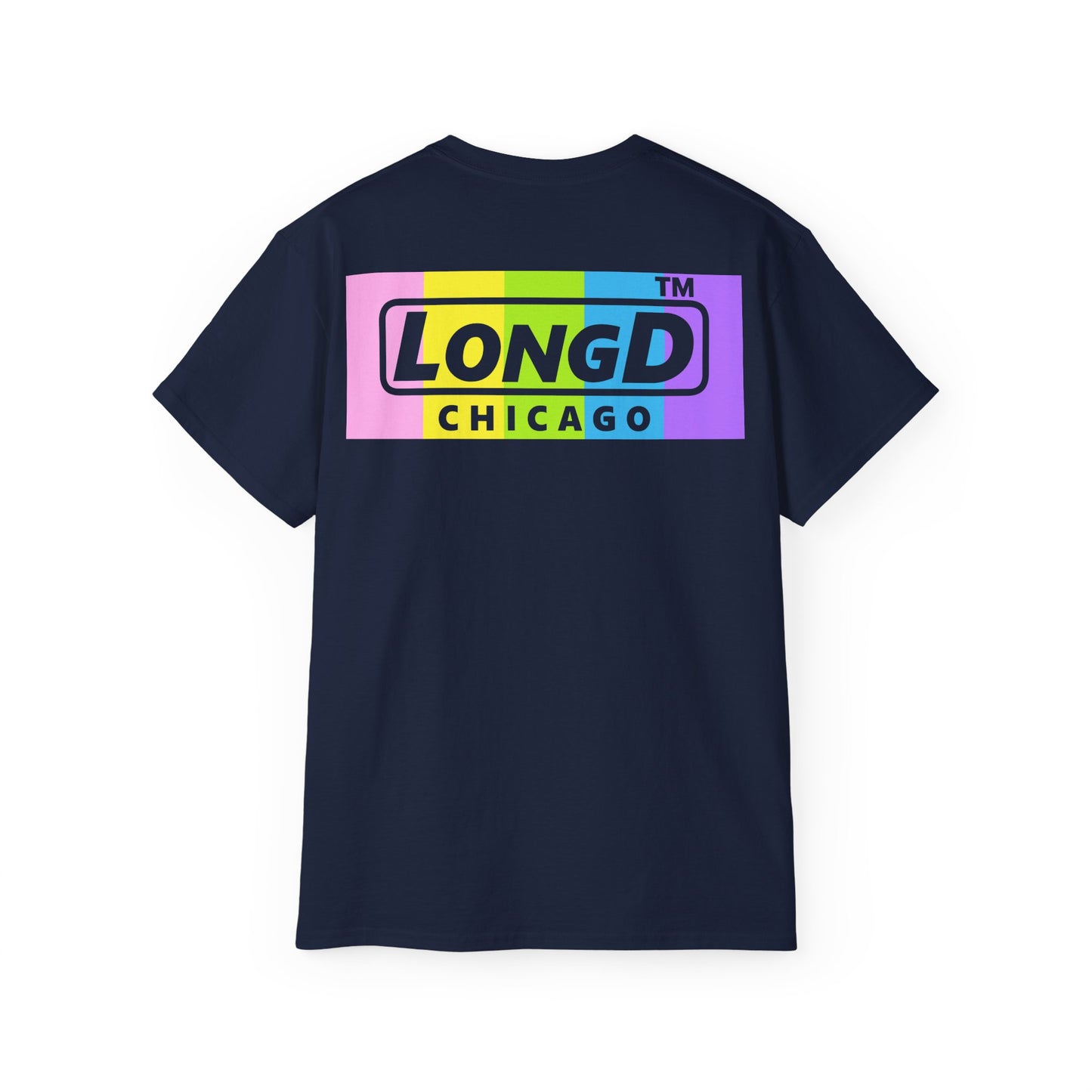 I Bunny LongD® negative vertical striped front-back Hyde Park Logo Cotton Tee