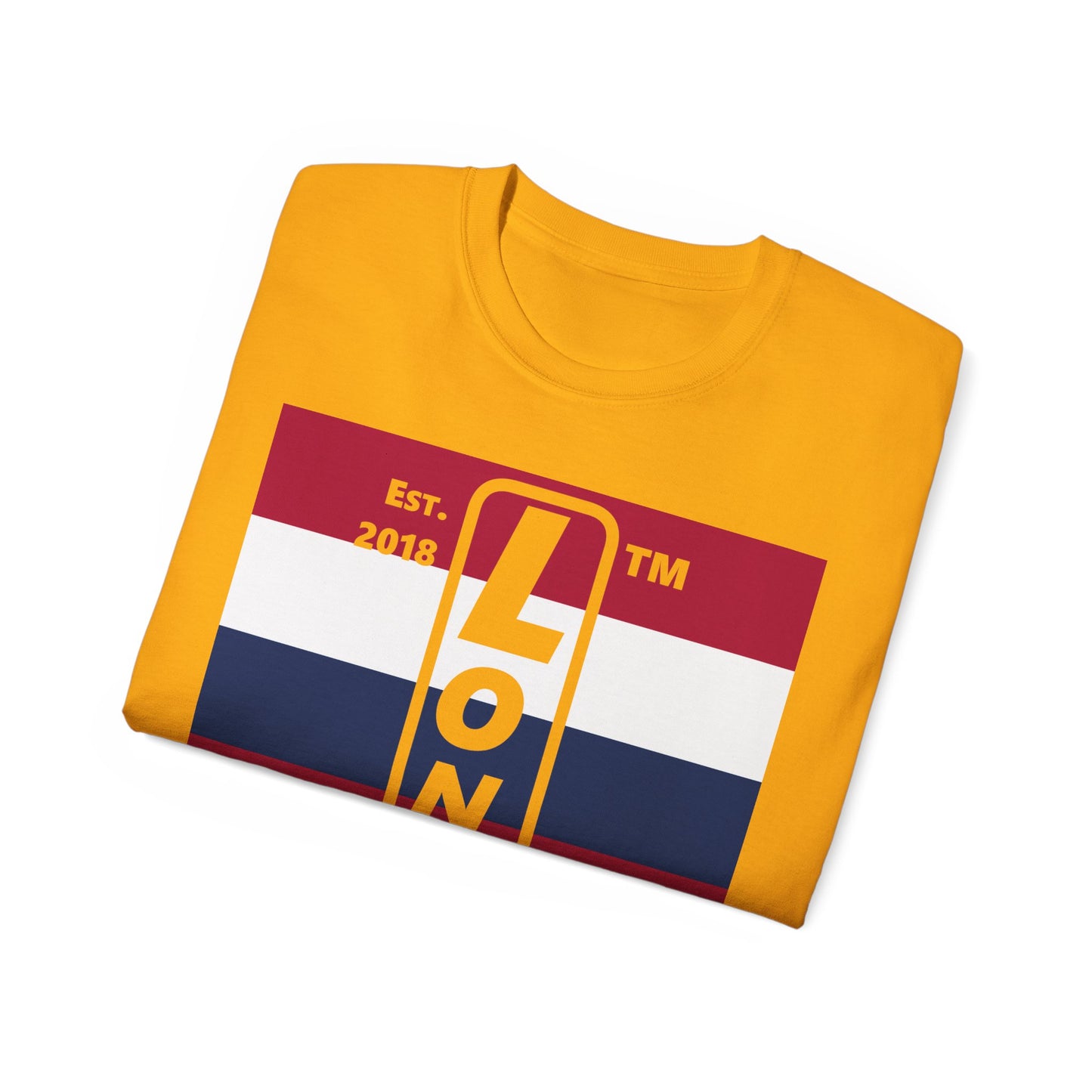 LongD cotton tee negative horizontal 6-striped Chicago upright logo (Patriotic colors)