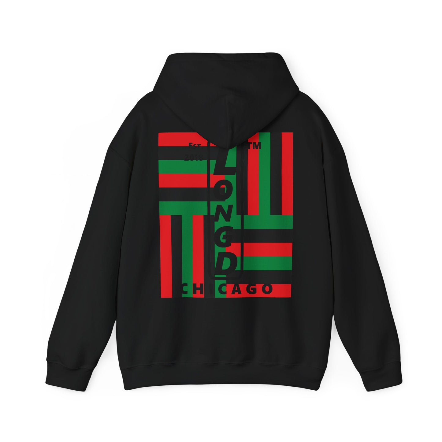 LongD single-breasted negative windmill front-back upright Chicago logo hoodie (Juneteenth colors)