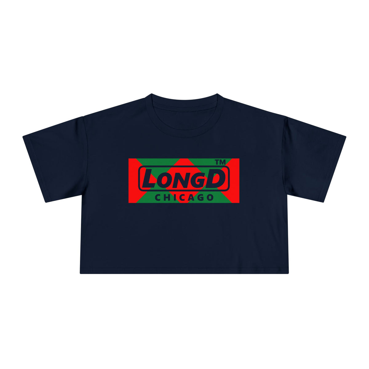 LongD Chicago negative big argyle logo (Xmas colors) crop tee