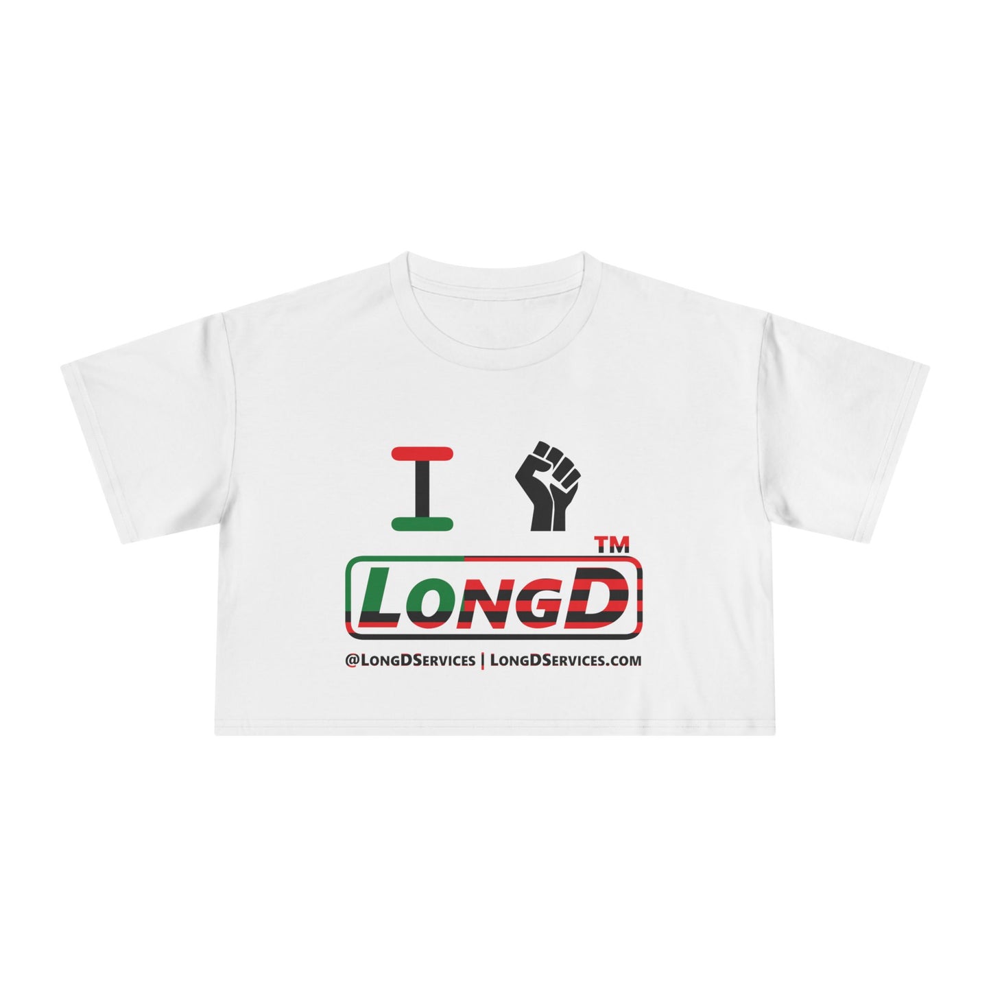 I fist LongD positive flag tag-domain logo crop tee