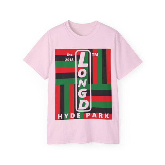 LongD Cotton Tee negative windmill Hyde Park upright logo (Juneteenth colors)