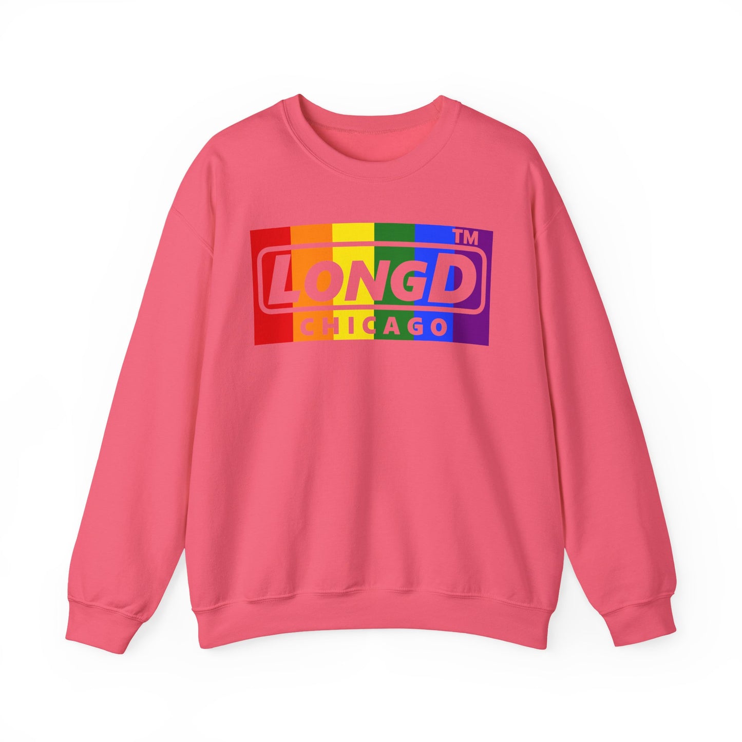 LongD negative vertical striped Chicago logo crewneck sweatshirt (Pride colors)