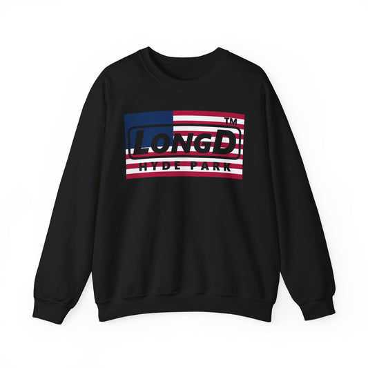 LongD negative flag Hyde Park logo crewneck sweatshirt (patriotic colors)
