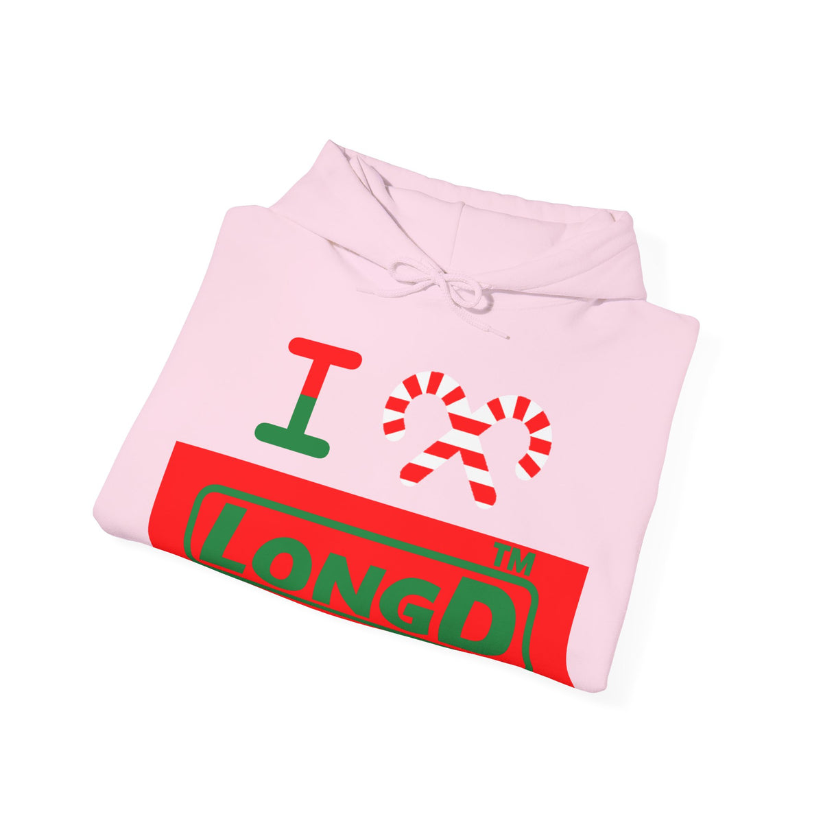 I candy cane LongD Hyde Park logo positive green on negative red hoodie