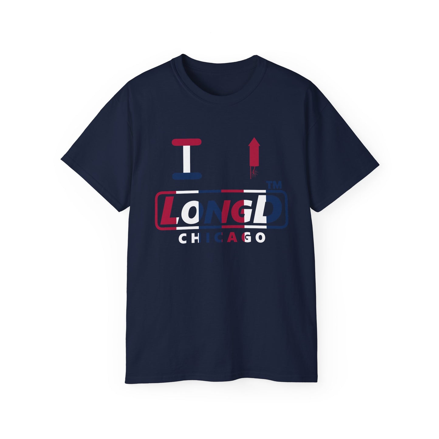 I firecracker LongD positive vertical 6-striped Chicago logo cotton tee