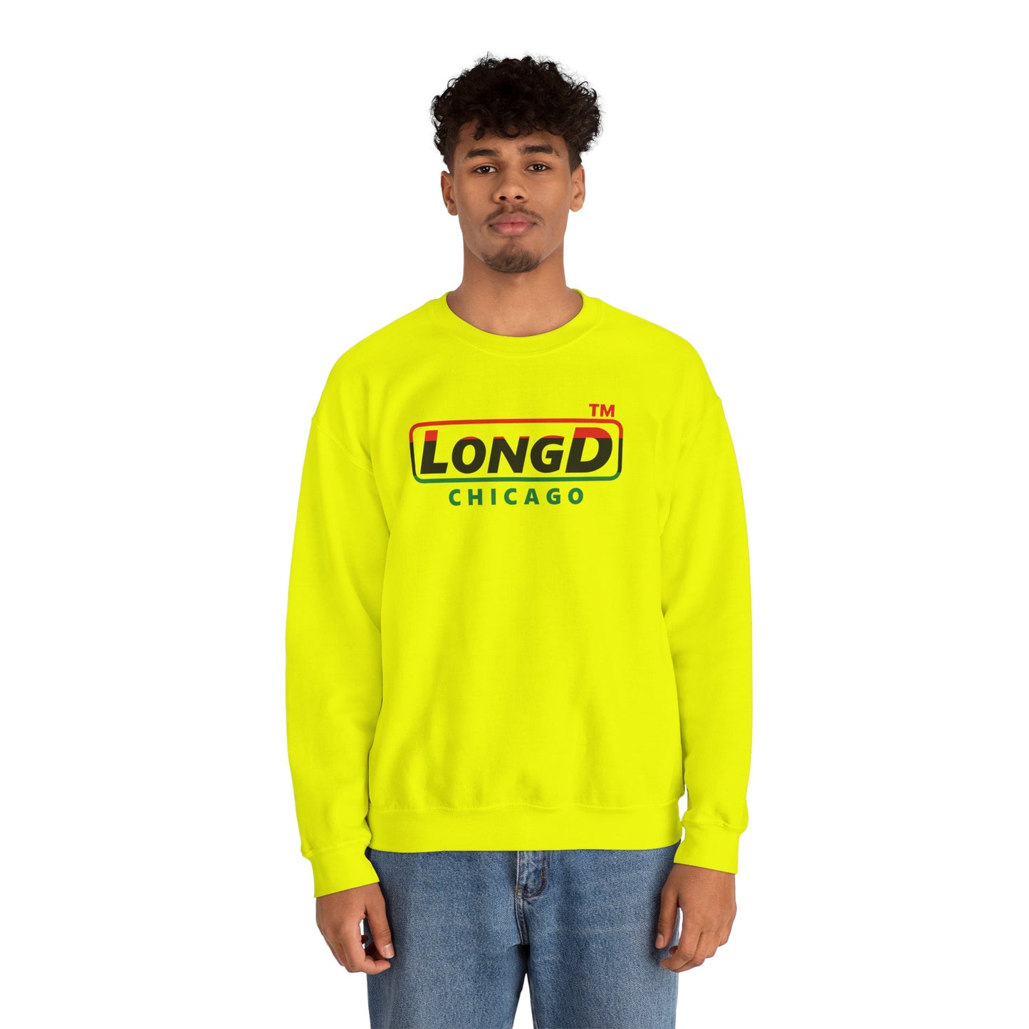 LongD positive horizontal 3-striped Chicago logo crewneck sweatshirt (Juneteenth colors)
